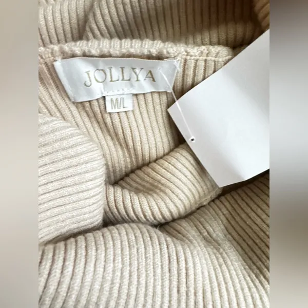 JOLLYA Off-Shoulder Cream Knit Dress with Feather Trim Size M/L P-36 - Image 10