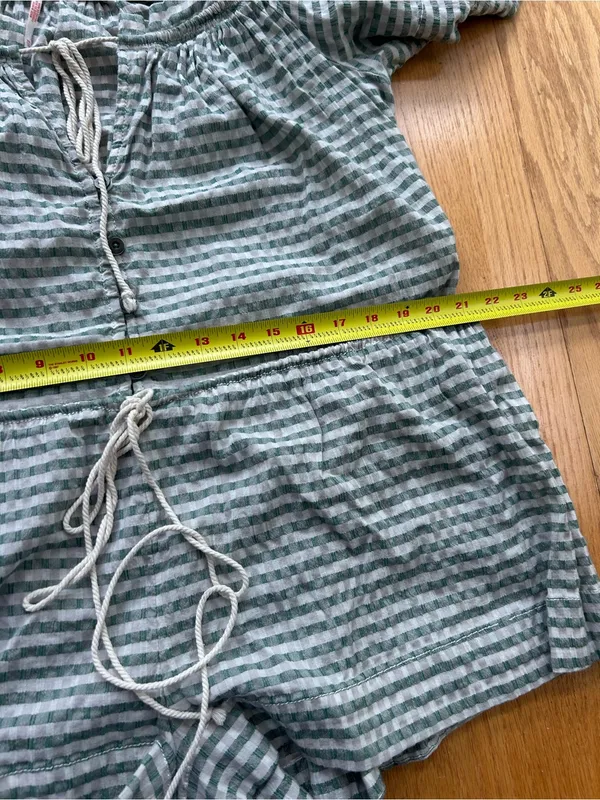 Free People County Line Romper Green Combo XS Oversized Square Neck Gingham Boho - Image 11