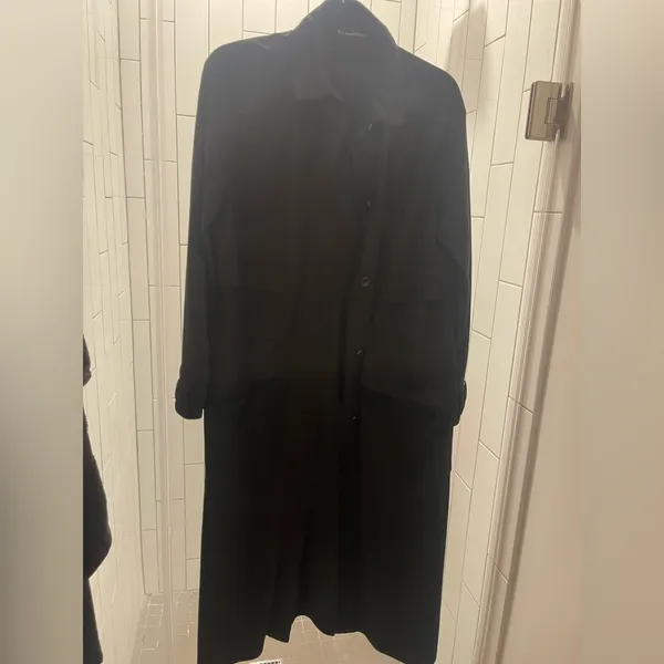 Zara Faux Suede Black Belted Trench Coat M - Image 8