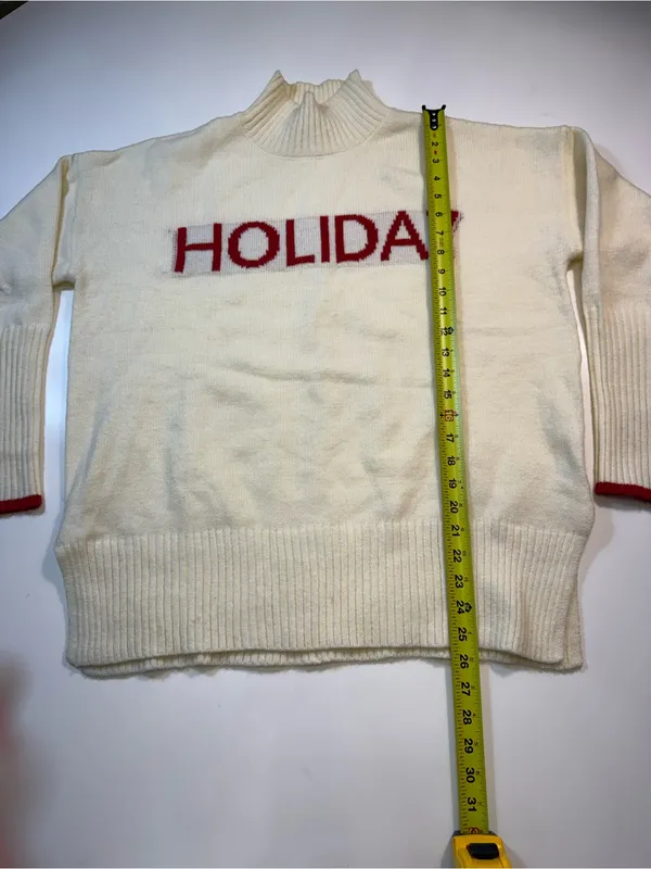 Elan Cream Cowlneck Sweater with Red 'HOLIDAY' Lettering - Image 3