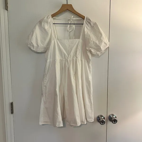 Draper James | Women's Magnolia White Cotton Puff Sleeve Smocked Mini Dress, S - Image 2