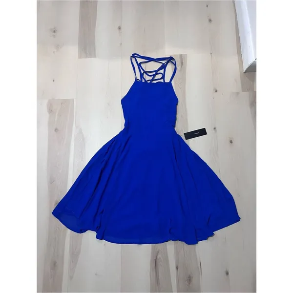 Lulus NWT Women Small Cobalt Royal Blue Strappy Lace Up Mini Dress Coquette Chic - Image 3