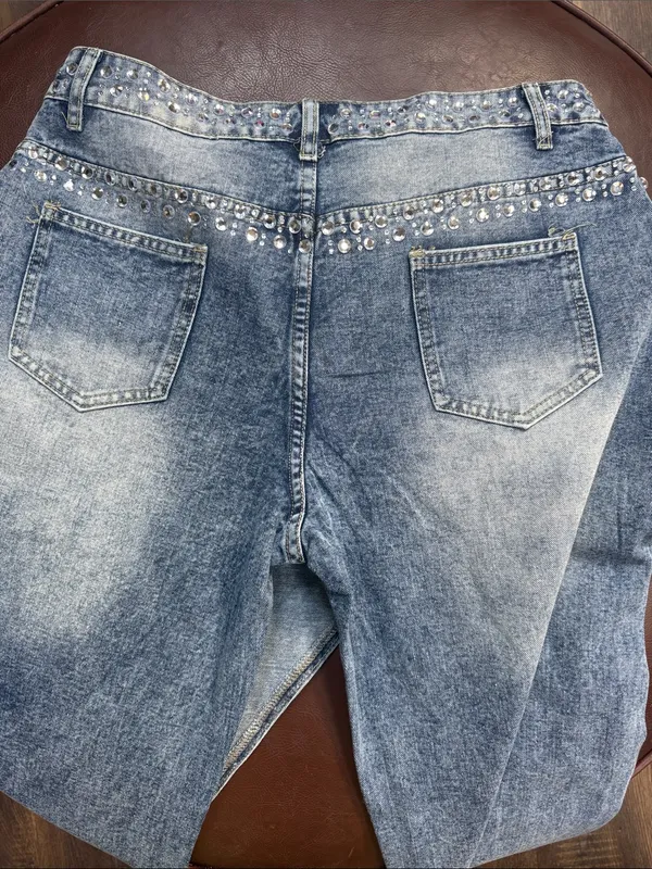 Women’s Blue Studded Denim Jogger Jeans - Image 4