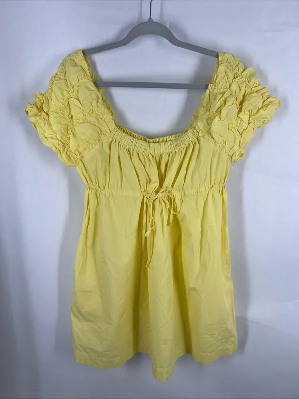 Free People Free-est Flaunt It Yellow Puff Sleeve Mini Dress Size L - Image 2