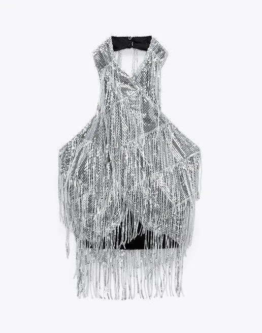 top cropped halter sequined surplice top - Image 6
