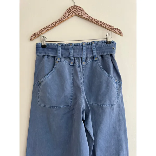 FREE PEOPLE Sloane Belted Blue Wide Leg Pants Size Small - Image 7