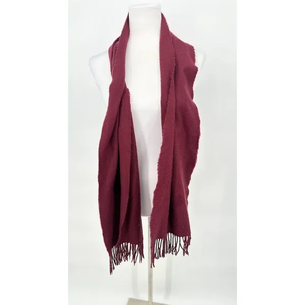 100% Cashmere‎ Scarf Mens Womens One Size Maroon Fringe Made in Scotland FLAWED - Image 8