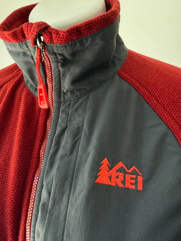 REI Polartec Brick Red w/Grey Fleece Zip Up Jacket - Image 2