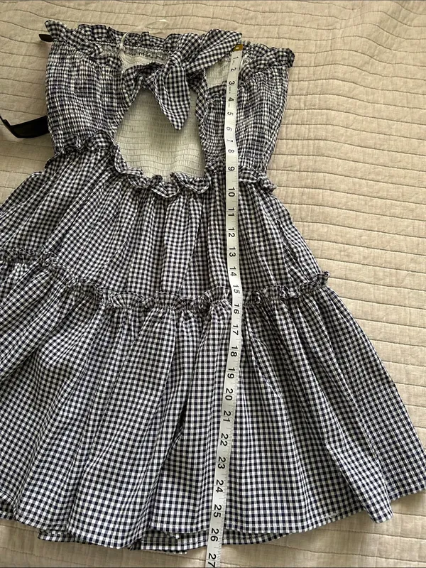 Altar’d state navy white gingham ruffle strapless western rush mini dress M - Image 14