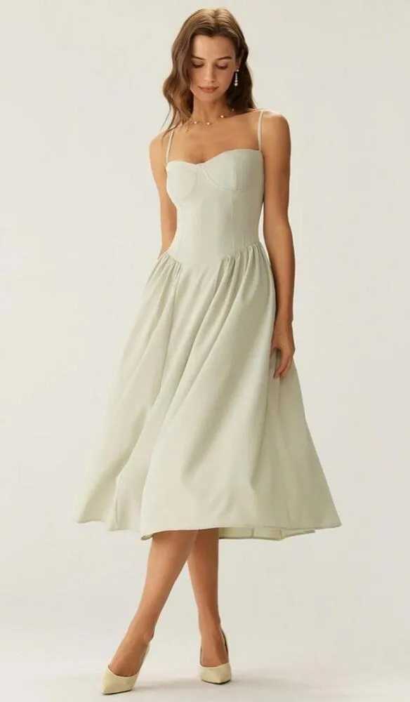 RIHOAS Green Square Neck Pocket Slip Midi Dress L - Image 4
