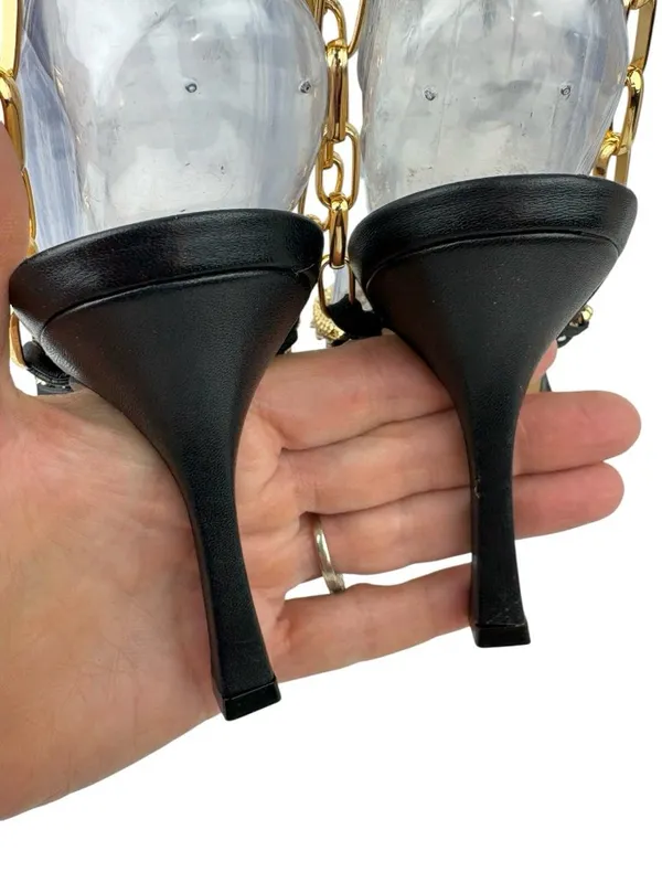 *Vince Camuto Ashna Heels Womens Size 7 Black Leather Gold Chain Slingback NWOB - Image 11
