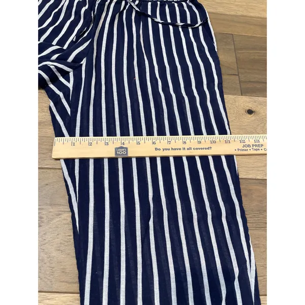 J.Crew Navy & White Striped Wide‑Leg Cotton Pants with Drawstring Waist Size M - Image 7