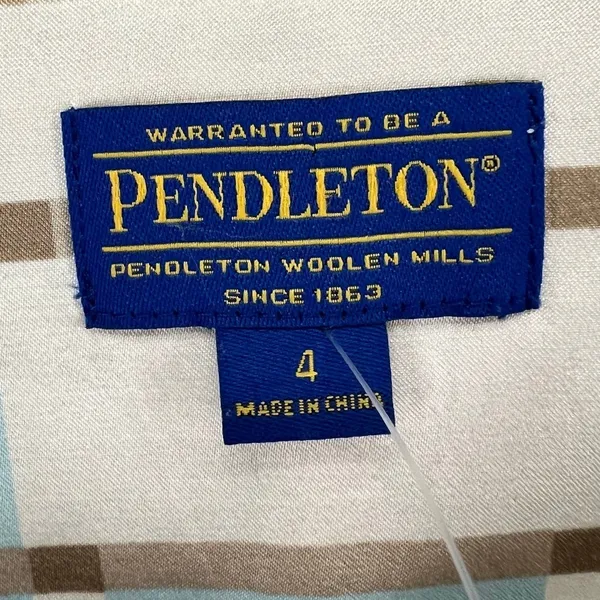Pendleton Silk Blend Blazer Jacket 4 Blue Tan White Plaid Open Preppy‎ Summer - Image 13