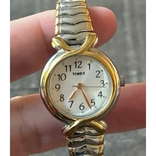Vintage 2000s Timex Ladies Quartz Watch Two Tone X-Shaped Lugs Silver Dial - Image 2