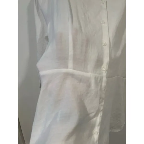 Women’s Minimalist CottageCore White Cotton Puff Sleeve Peplum Blouse M - Image 5
