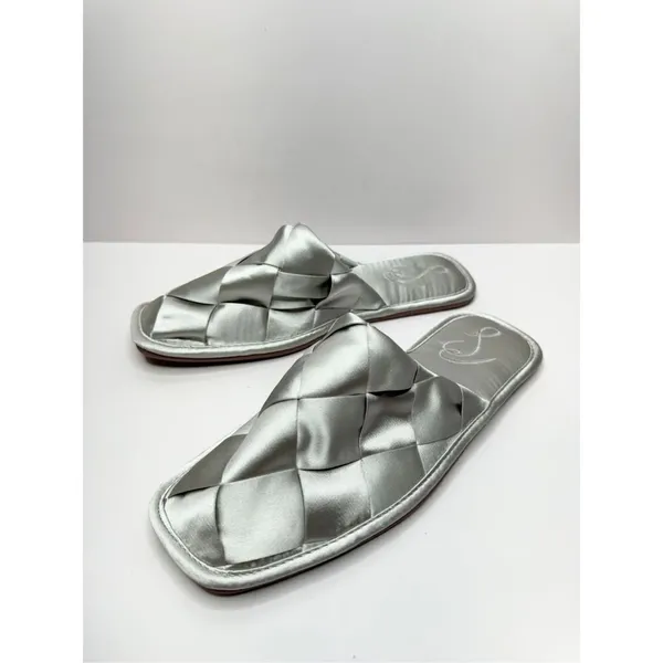 Sam Edelman Mules Ladies 6.5‎ Silver Slip On Round Toe Woven Satin Finish Shoes - Image 3