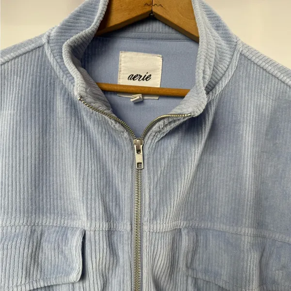 Aerie‎ Groove On Cropped Corduroy Utility Jacket in Powder Blue Size XL - Image 3