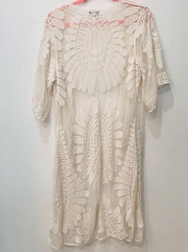 Rebellion white lace cardigan duster size small floral - Image 4