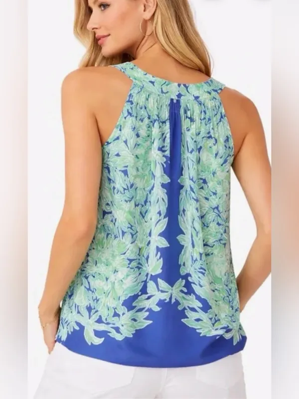 Lilly Pulitzer Bailey silk halter tank top koala wild blue size small - Image 2