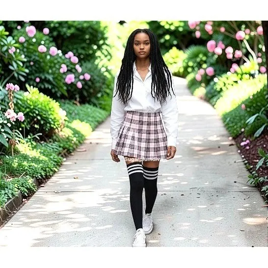 Black with 3 White Stripes Over the Knee Tall Socks ONE SIZE School Girl NEW - Image 2