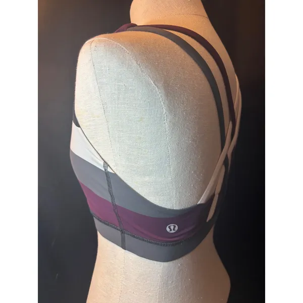Lululemon Free To Be Wild Sports Bra Striped Purple Grey Strappy Yoga Bra - Image 5