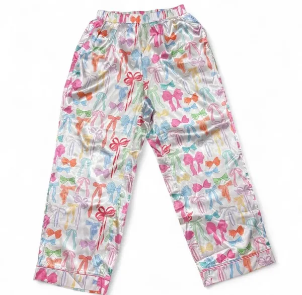 Colorful Bow Print Satin Pajama Set Multiple Size M - Image 3