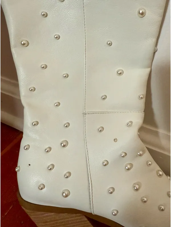 Tall White Western Cowgirl Boots Pearl Detail Knee High - Image 3