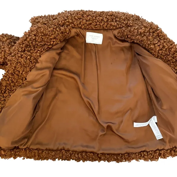 Zara Curly Faux Fur Coat Size‎ M Brown Teddy Jacket Maximalism Shearling - Image 7