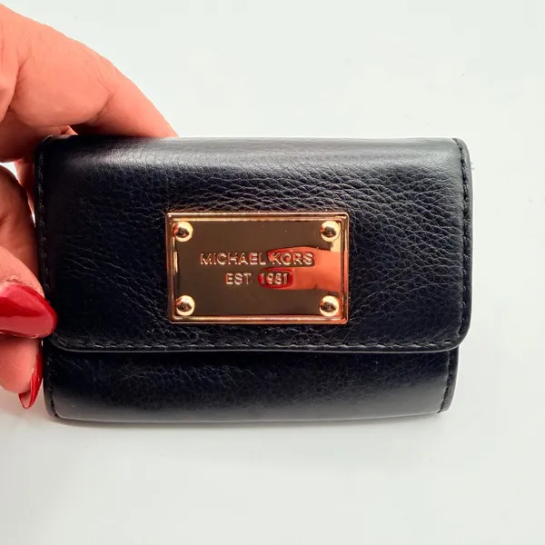 Michael Kors Jet Set Fold Over Coin Purse Card Case‎ Wallet Womens S Black - Image 6