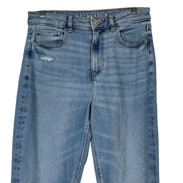 American Eagle Mom Straight Jeans Womens 8 Medium Wash Distressed Stretch Casual - Image 2