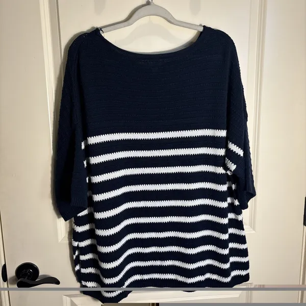 NWT Navy & White Stripe Lightweight‎ Sweater Women Size Medium Nautical Coastal - Image 7