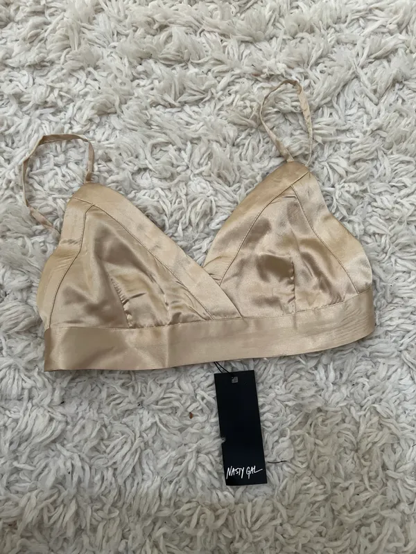 Nasty Gal Champagne Gold Silk Bralette - Image 2