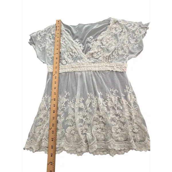 Vintage Y2K Floral Sheer Lace Top Coquette Boho Babydoll Style Romantic #III15-1 - Image 3