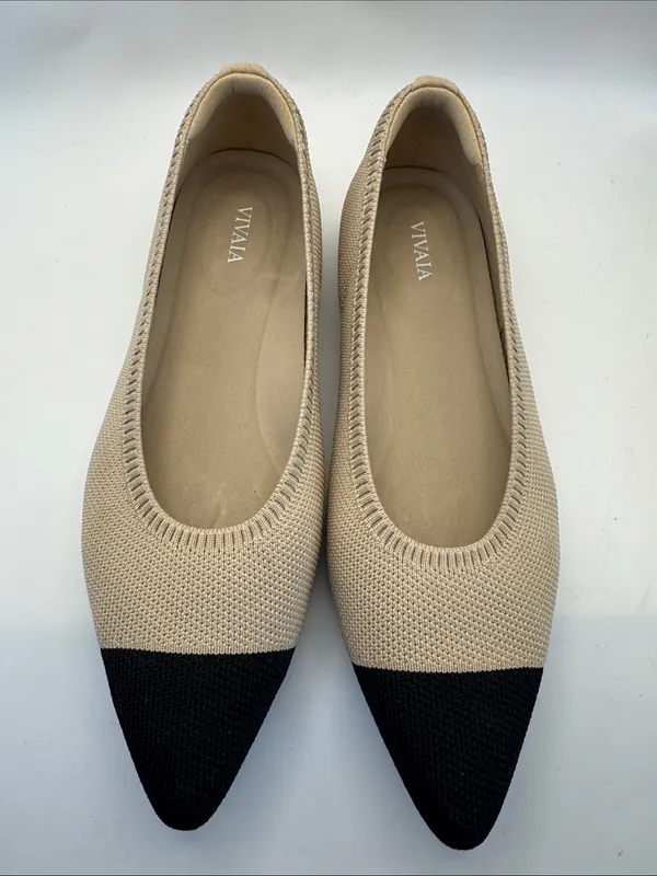 Vivaia pointed-toe Ballet Flats (Aria 5°) Almond & Black sz 39.5 / 9.5 washable - Image 5