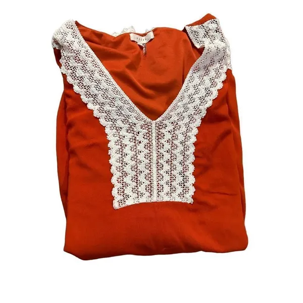 NWOT Entro Long Sleeve Dress‎ Lace Trim Rust Orange Small - Image 11