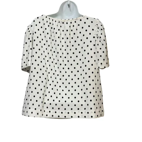 LOFT Womens Polka Dot Short Puff Sleeve Textured Blouse White Black Size M NEW - Image 3