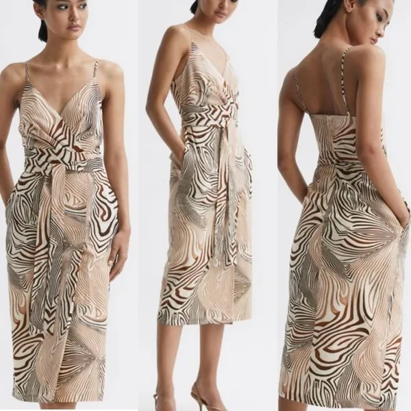 NWOT REISS Rosie Animal print faux wrap dress belted v neck dress size 0 - Image 2