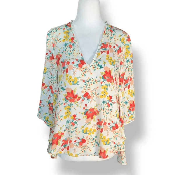 Zara‎ Basic Top Floral Chiffon Blouse Open Back Deep Vneck Flowy Boho Spring XS - Image 3