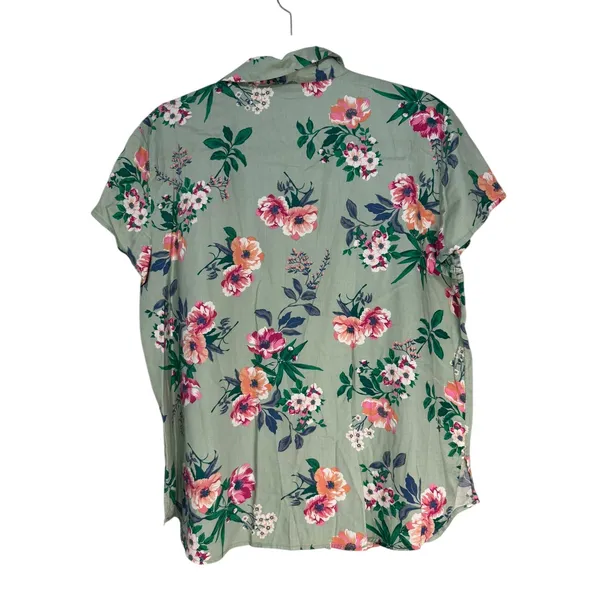 LOFT Outlet Sleep‎ Women's Green Floral Button Up Shirt Top Size M - Image 8