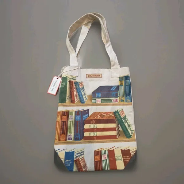Cavallini & Co Library Books On Shelf Vintage Style Canvas Tote Bag 16" NWT - Image 5