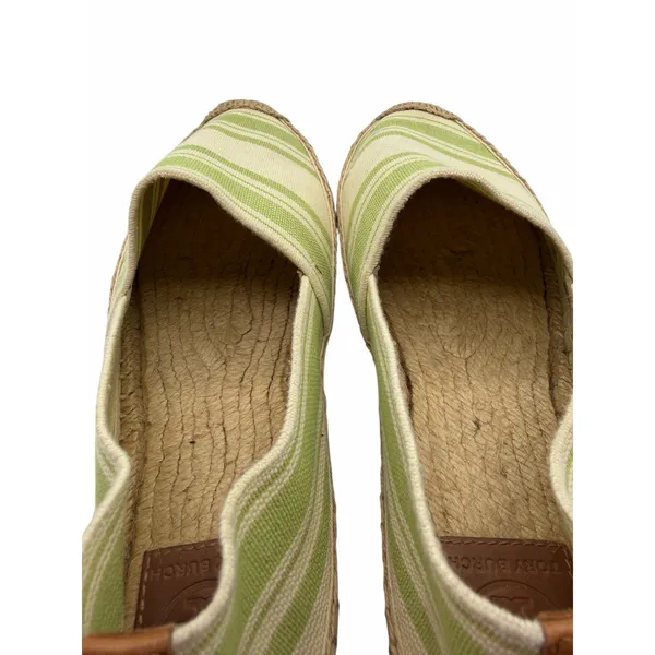 Tory Burch Striped Espadrille Slip-On Flats Green‎ Ivory Canvas Jute Women’s 10 - Image 6