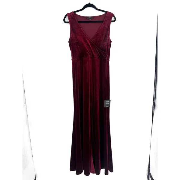 Lulus Crushing It Maxi Dress Size L Burgundy Velvet Slit Gown Old Hollywood NWT - Image 4