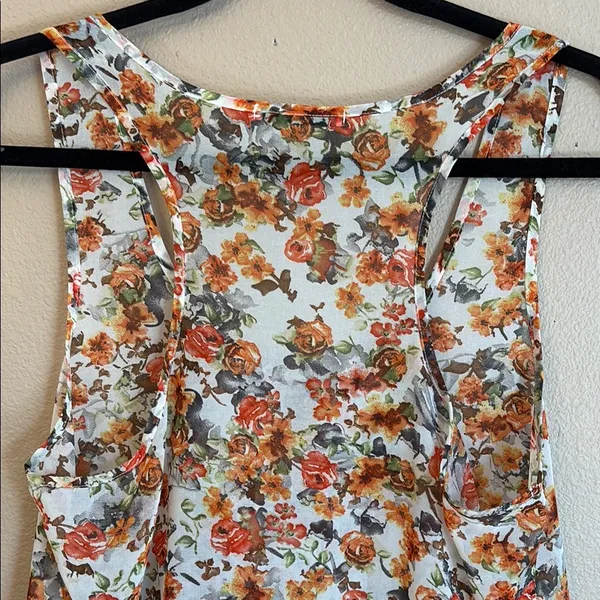 PAPAYA Boho Sleeveless Tank Blouse LARGE Ruffle Hem Lace Orange Floral Feminine - Image 7