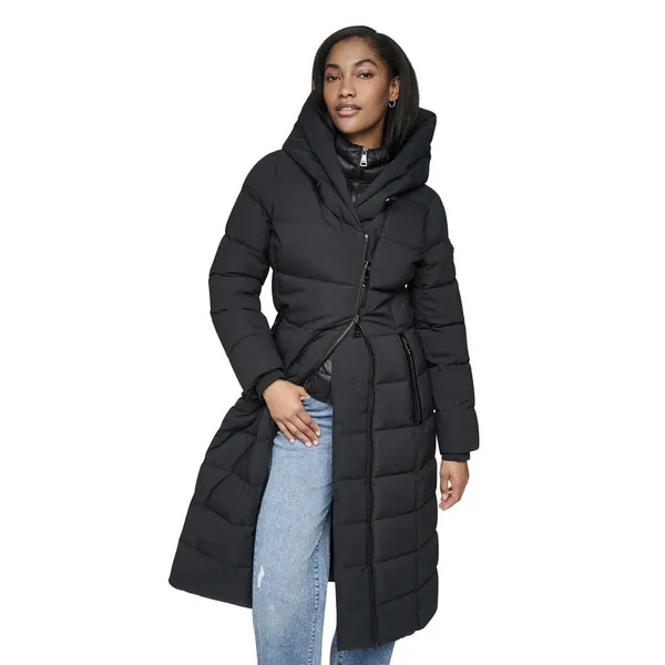 DKNY Women's Bibbed Hooded Puffer Coat Black Size XXL Long - Image 2