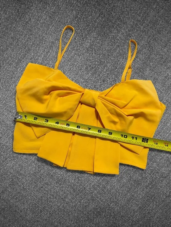 Yellow Oversized Bow Cropped Cami Top Size Small - Image 5