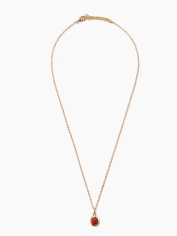 Leeada Oval Gemstone Pendant Necklace Gold Tone Burgundy Stone LEE-FA-002 NEW - Image 6