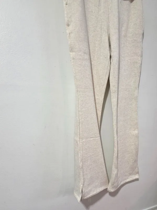 VS PINK Campus Fleece Foldover Flare Sweatpants - Natural Heather - Size S/R - Image 4