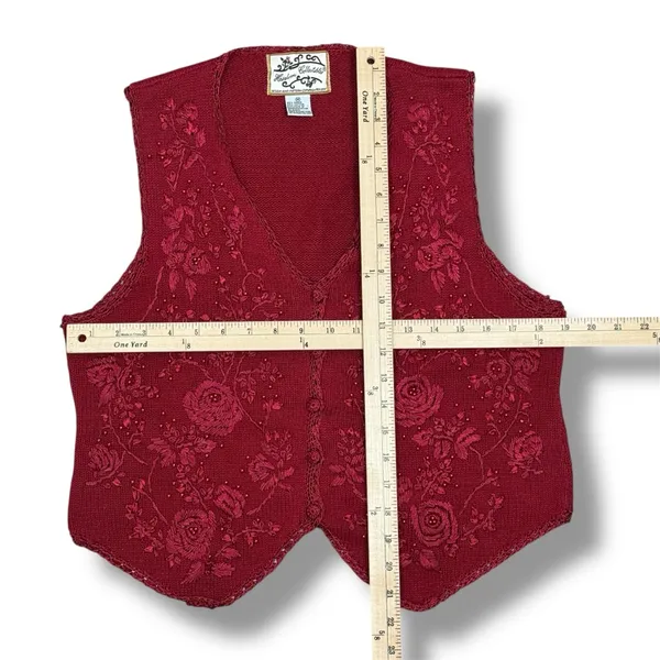 Vintage 90s Heirloom Collectibles Embroidered Beaded Sweater Vest‎ Red Medium - Image 10