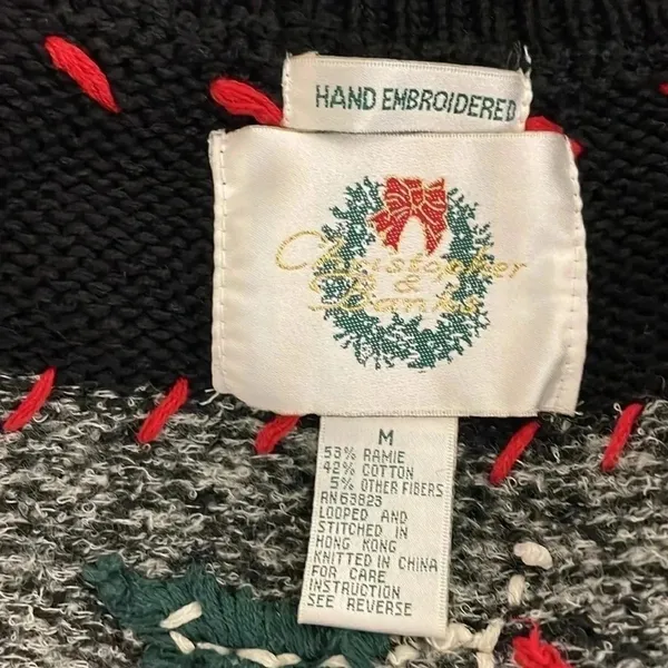 Vintage Christopher and Banks Hand Embroidered Christmas Sweater Vest Size Mediu - Image 4