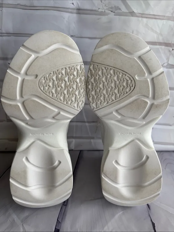 Michael Kors Zuma Knit Trainer Sneakers in the Pale Gold/Cream Color-way - Image 8